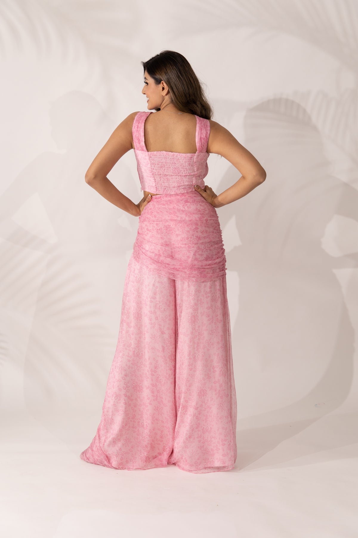 Cherry Blossom Co-Ord with Hand Pleated Crop Top and Tie-up Pants