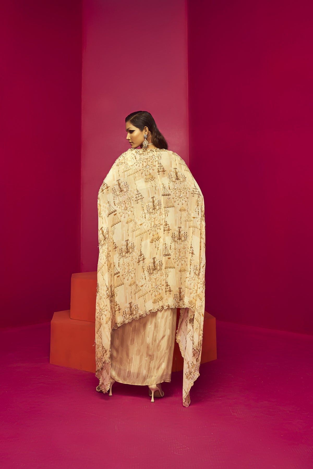 Ivory Dhoti Cape Set